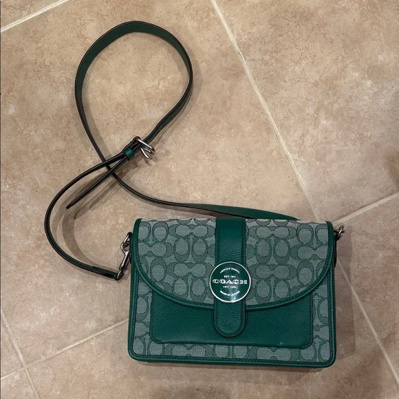 Coach Signature Green Jacquard Flap Crossbody Bag - Picture 1 of 5